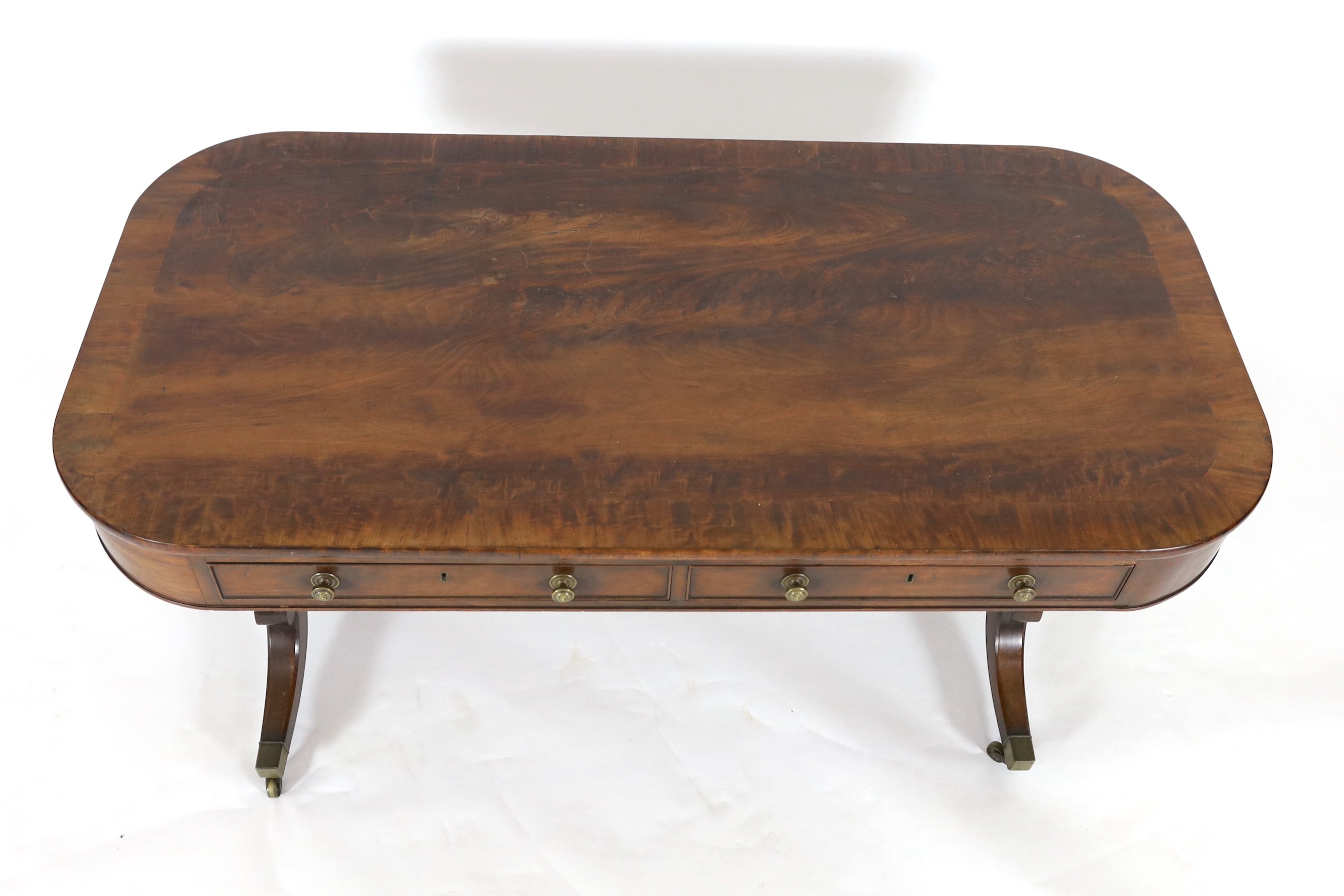 A Regency mahogany library table, W.152cm D.76cm H.75cm